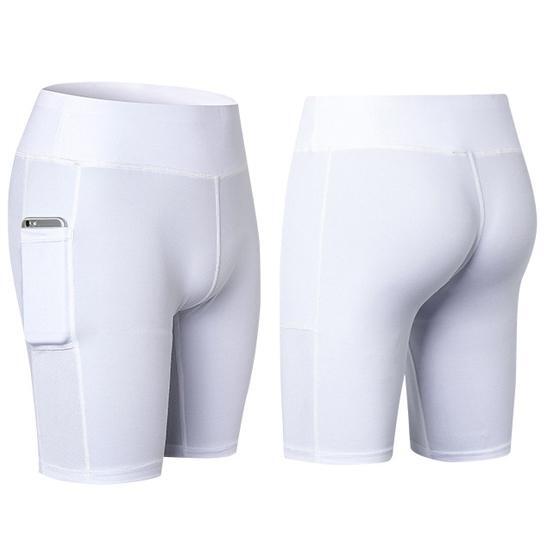 7070523457571.jpg Size: Medium,Color: White - All Seasons Yoga Shorts Stretchable With Phone Pocket - Image 1