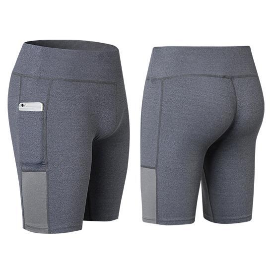 7070523686947.jpg Size: Large,Color: Gray - All Seasons Yoga Shorts Stretchable With Phone Pocket - Image 1