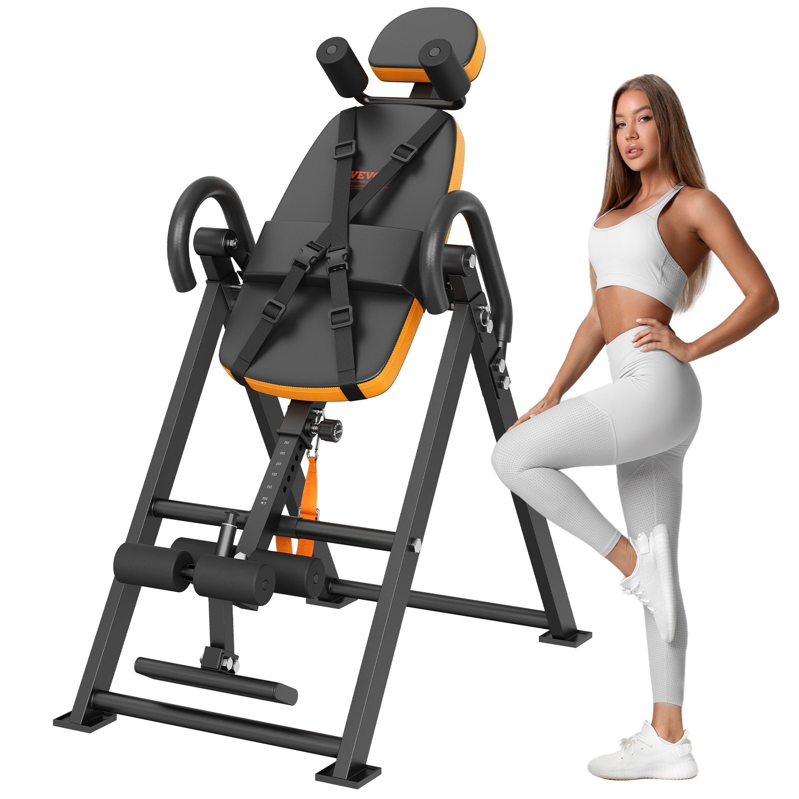 DLTCHSPPTKBPEWQ2RV0.jpg Inversion Table, 300lbs Capacity Heavy Duty Inversion Table, Decompression Back Stretcher Machine, Strength Training Equipment with Headrest, Ankle Lock, Adjustable Protective Belt, Orange/Black - Image 1