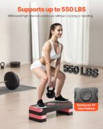 Aerobic Exercise Step Platform, 28-Inch Workout Aerobic Stepper, Height Adjustable Fitness Training Step Deck Trainer with 4 Risers, Non-Slip Surface Bench for Home Gym Cardio Strength, Red - Image 2