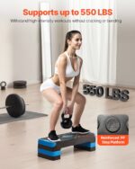 Aerobic Exercise Step Platform, 28-Inch Workout Aerobic Stepper, Height Adjustable Fitness Training Step Deck Trainer with 4 Risers, Non-Slip Surface Bench for Home Gym Cardio Strength, Blue - Image 2