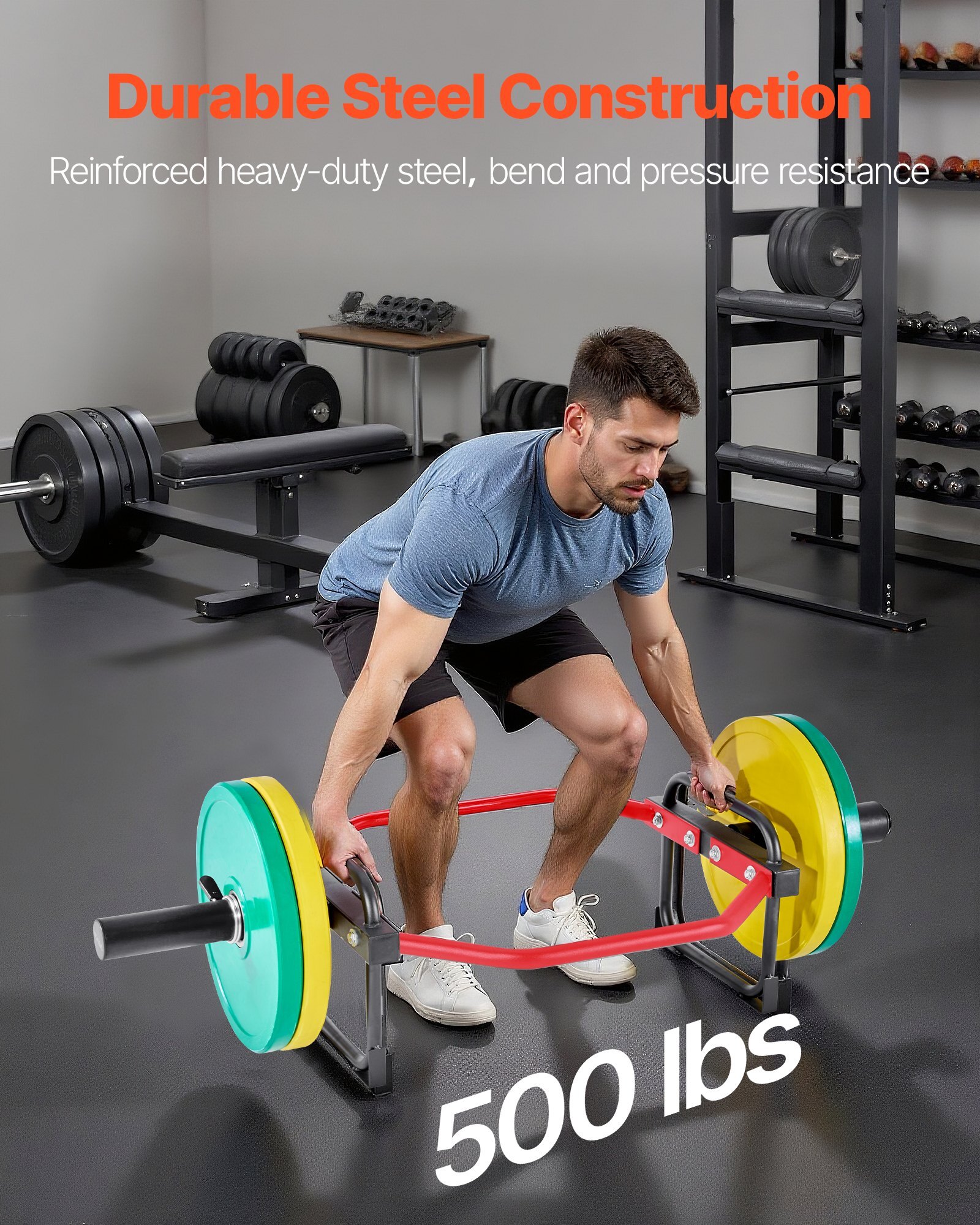 LJYLGHSKCX50IW6LX001V0.jpg Trap Bar Hex Bar, 2-Inch Hex Barbell, 500 LBS Capacity Shrug Bars, Weightlifting and Strength Training Equipment, Home Gym for Squats, Deadlifts, Shoulder Presses, Red - Image 1