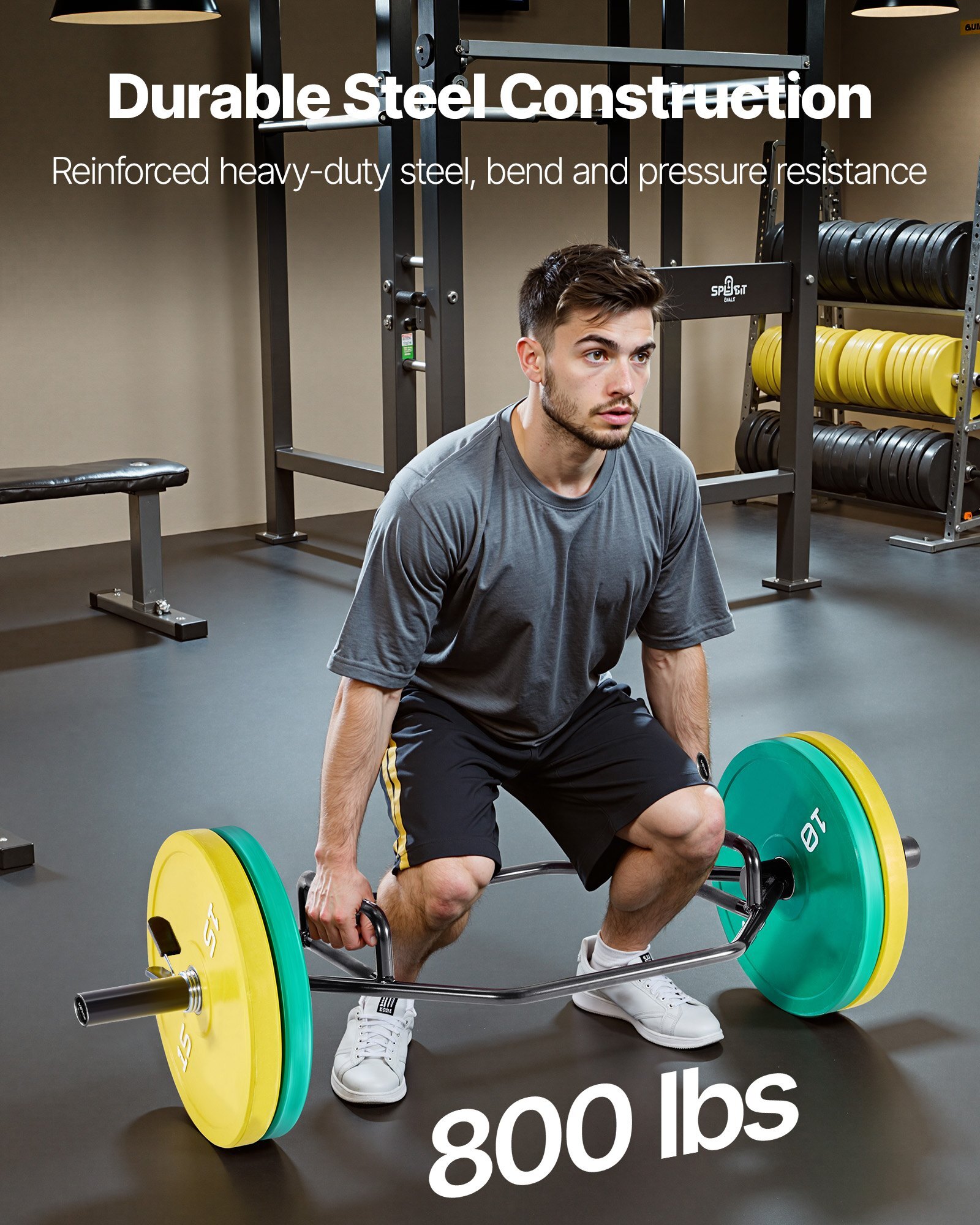 LJYLGHSYTS80EQ7AC001V0.jpg Trap Bar Hex Bar, 2-Inch Hex Barbell, 800 LBS Capacity Shrug Bars with Knurled Grips, Weightlifting and Strength Training Equipment, Home Gym for Squats, Deadlifts, Shoulder Presses, Black - Image 1