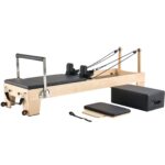 Pilates Reformer Machine, Wooden Pilates Workout Equipment for Home Gym Studio Use, Pilates Bed with Dual Resistance- Spring & Cord, Reformer Set with Sitting Box, Up to 400 LBS