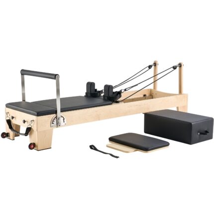 Pilates Reformer Machine, Wooden Pilates Workout Equipment for Home Gym Studio Use, Pilates Bed with Dual Resistance- Spring & Cord, Reformer Set with Sitting Box, Up to 400 LBS