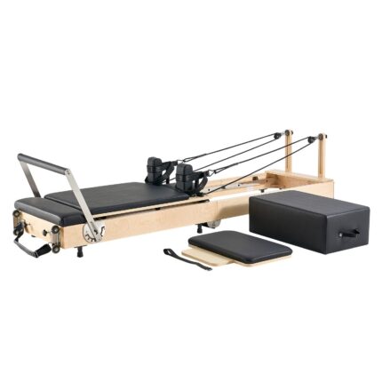 Foldable Pilates Reformer, Wooden Pilates Workout Machine for Home Gym Studio Use, Pilates Bed with Dual Resistance- Spring & Cord, Reformer Set with Sitting Box, Up to 400 LBS