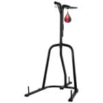 2 in 1 Punching Bag Stand, Steel Heavy Duty Workout Equipment, Adjustable Height Boxing Punching Bag and Speed Bag Stand, Freestanding Sandbag Rack, Holds Up to 140 lbs, for Home Gym Fitness