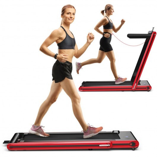 SP37747US-RE.jpg 2-in-1 Folding Treadmill with Dual LED Display-Red - Color: Red - Image 1