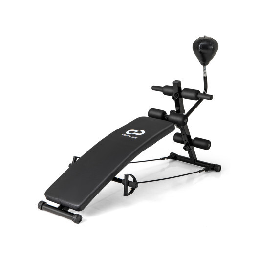 SP38235.jpg Adjustable Decline Sit Up Bench for Exercise for Home Gym with Speed Ball and 2 Resistance Bands - Color: Black - Image 1