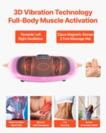 Vibration Plate Exercise Machine, Full Body Shaker with Magnetic Acupoints for Lymphatic Drainage and Weight Loss, Home Gym Workout Fitness Equipment with 2 Resistance Bands for Women Men, Pink - Image 2