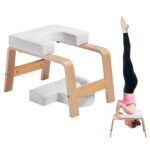 Yoga Headstand Bench, 300 lbs Capacity Yoga Inversion Chair for Family Gym, Headstand Trainer with Wood Frame & PU Pad, Stand Yoga Stool for Strength Balance Training, Relieve Fatigue, White