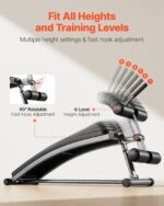 Sit Up Bench, Curved Decline Ab Bench with Reverse Crunch Handle, with 6 Adjustable Height Setting, Heavy Duty Steel, 600 Lbs Capacity for Home Gym Workouts, Strength Training, Full Body Muscles