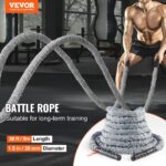 Battle Rope, 1.5 Inch Diameter 30Ft Length Polyester Exercise Rope, Battle Exercise Equipment with Protect Sleeve & Anchor, Heavy Weighted Rope for Home Gym Workout Core Strength Training, Gray - Image 2